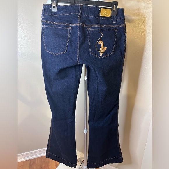 Baby Phat Y2K  Dark Indigo Flare Jeans with Gold Accents - Picture 7 of 9